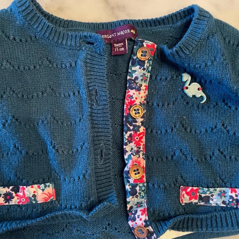 SERGENT MAJOR teal cardigan bolero 9M 71cm - Picture 2 of 3